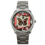 Cross Stitch Butterfly Sport Metal Watch Front