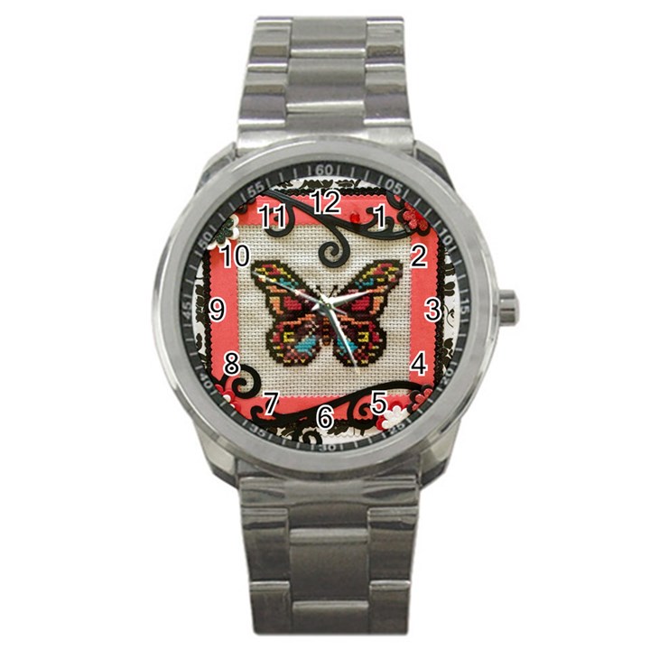 Cross Stitch Butterfly Sport Metal Watch