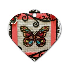 Cross Stitch Butterfly Dog Tag Heart (two Sides) by DeneWestUK