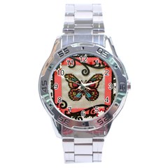 Cross Stitch Butterfly Stainless Steel Analogue Watch by DeneWestUK