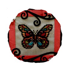 Cross Stitch Butterfly Standard 15  Premium Round Cushions by DeneWestUK