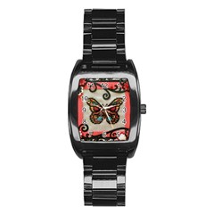 Cross Stitch Butterfly Stainless Steel Barrel Watch by DeneWestUK