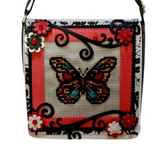 Cross Stitch Butterfly Flap Closure Messenger Bag (l) by DeneWestUK