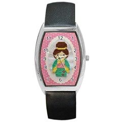 Cross Stitch Kimono Barrel Style Metal Watch by DeneWestUK