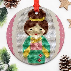 Cross Stitch Kimono Round Ornament (two Sides) by DeneWestUK