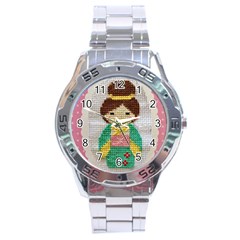 Cross Stitch Kimono Stainless Steel Analogue Watch by DeneWestUK