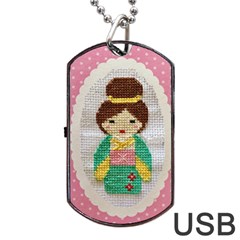 Cross Stitch Kimono Dog Tag Usb Flash (one Side) by DeneWestUK