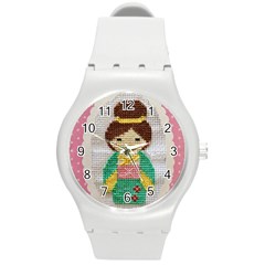 Cross Stitch Kimono Round Plastic Sport Watch (m) by DeneWestUK