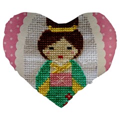 Cross Stitch Kimono Large 19  Premium Heart Shape Cushions by DeneWestUK