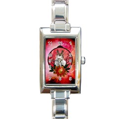 Cute Pemeranian With Flowers Rectangle Italian Charm Watch by FantasyWorld7