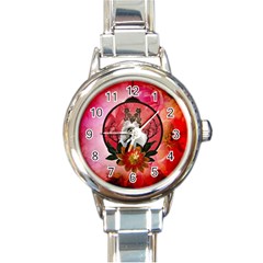 Cute Pemeranian With Flowers Round Italian Charm Watch by FantasyWorld7