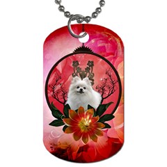 Cute Pemeranian With Flowers Dog Tag (one Side) by FantasyWorld7