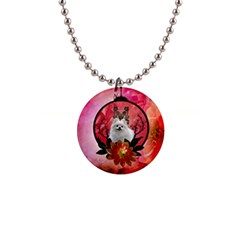 Cute Pemeranian With Flowers Button Necklaces by FantasyWorld7