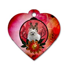 Cute Pemeranian With Flowers Dog Tag Heart (one Side) by FantasyWorld7