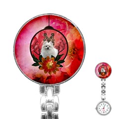 Cute Pemeranian With Flowers Stainless Steel Nurses Watch by FantasyWorld7