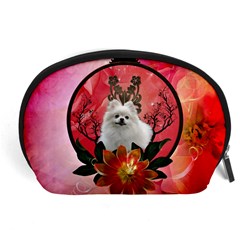 Cute Pemeranian With Flowers Accessory Pouch (large) by FantasyWorld7