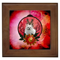 Cute Pemeranian With Flowers Framed Tiles by FantasyWorld7