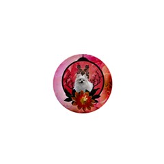 Cute Pemeranian With Flowers 1  Mini Buttons by FantasyWorld7