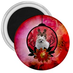 Cute Pemeranian With Flowers 3  Magnets by FantasyWorld7