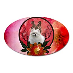 Cute Pemeranian With Flowers Oval Magnet by FantasyWorld7