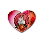 Cute Pemeranian With Flowers Rubber Coaster (Heart)  Front