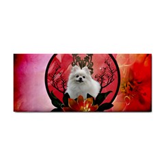 Cute Pemeranian With Flowers Hand Towel by FantasyWorld7