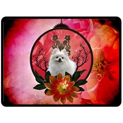 Cute Pemeranian With Flowers Fleece Blanket (large)  by FantasyWorld7