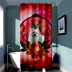 Cute Pemeranian With Flowers Shower Curtain 36  X 72  (stall)  by FantasyWorld7