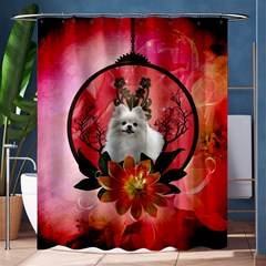 Cute Pemeranian With Flowers Shower Curtain 60  X 72  (medium)  by FantasyWorld7