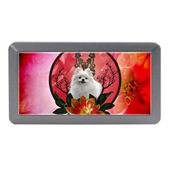 Cute Pemeranian With Flowers Memory Card Reader (mini) by FantasyWorld7