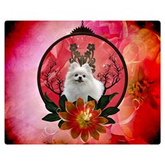 Cute Pemeranian With Flowers Double Sided Flano Blanket (medium)  by FantasyWorld7