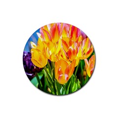 Festival Of Tulip Flowers Rubber Coaster (round)  by FunnyCow