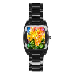 Festival Of Tulip Flowers Stainless Steel Barrel Watch by FunnyCow