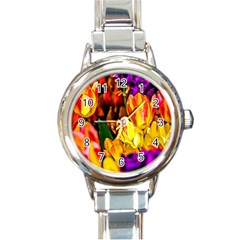 Fancy Tulip Flowers In Spring Round Italian Charm Watch by FunnyCow