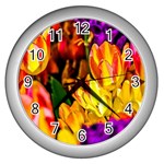 Fancy Tulip Flowers In Spring Wall Clock (Silver) Front