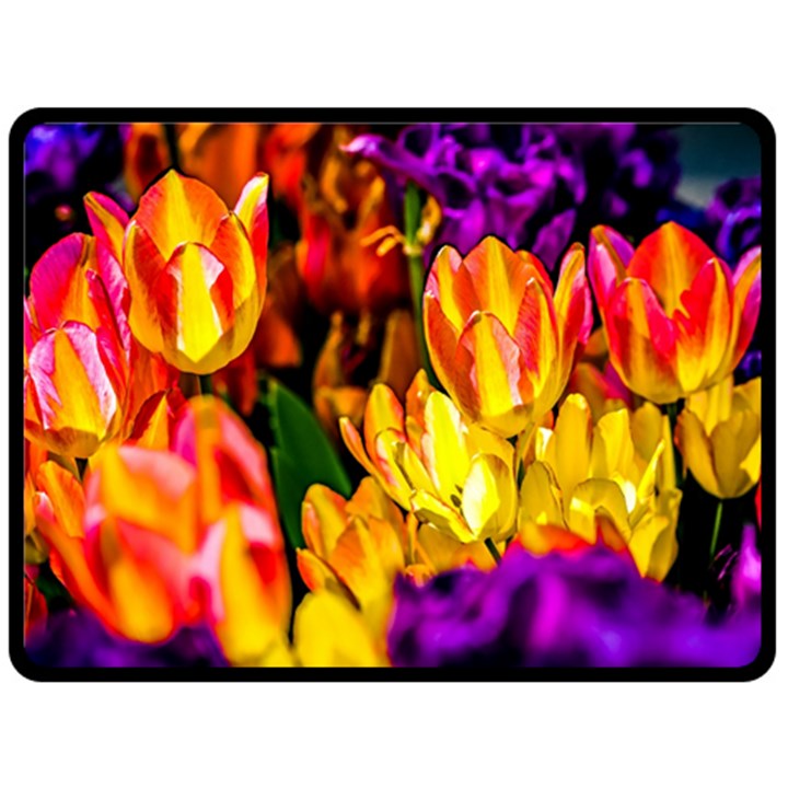 Fancy Tulip Flowers In Spring Fleece Blanket (Large) 