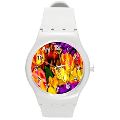 Fancy Tulip Flowers In Spring Round Plastic Sport Watch (m) by FunnyCow