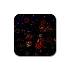 Floral Fireworks Rubber Coaster (square)  by FunnyCow