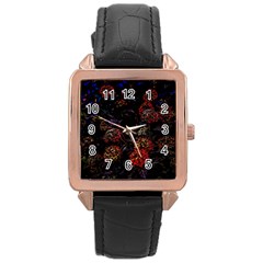 Floral Fireworks Rose Gold Leather Watch  by FunnyCow