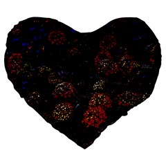 Floral Fireworks Large 19  Premium Flano Heart Shape Cushions by FunnyCow