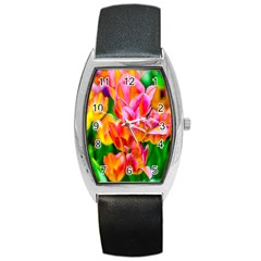 Blushing Tulip Flowers Barrel Style Metal Watch by FunnyCow