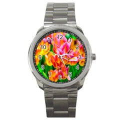 Blushing Tulip Flowers Sport Metal Watch by FunnyCow