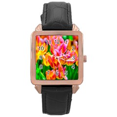 Blushing Tulip Flowers Rose Gold Leather Watch  by FunnyCow