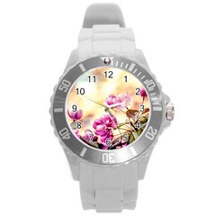 Paradise Apple Blossoms Round Plastic Sport Watch (l)