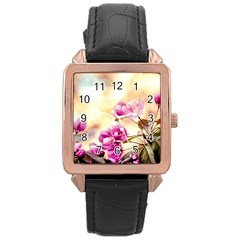 Paradise Apple Blossoms Rose Gold Leather Watch  by FunnyCow