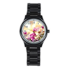 Paradise Apple Blossoms Stainless Steel Round Watch