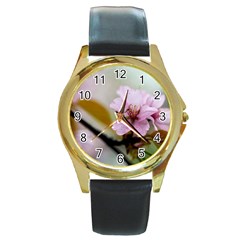 Soft Rains Of Spring Round Gold Metal Watch by FunnyCow