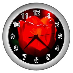 Red Tulip A Bowl Of Fire Wall Clock (silver) by FunnyCow