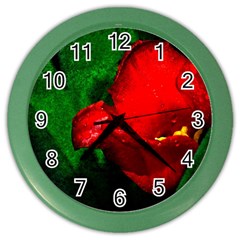 Red Tulip After The Shower Color Wall Clock by FunnyCow