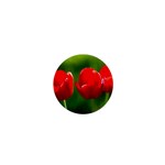 Three Red Tulips, Green Background 1  Mini Buttons Front